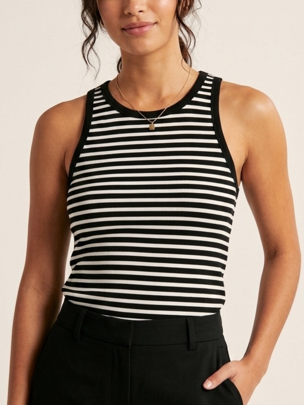 KAIN Label Black & White Striped High Neck Racerback Muscle Tank Top Small